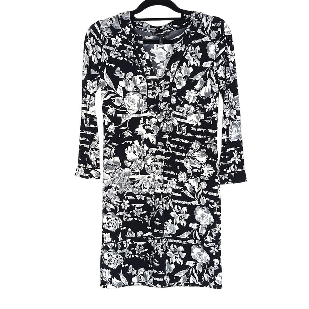 BCBGMaxAzria Floral Shift Dress Size XXS Roses Stripes